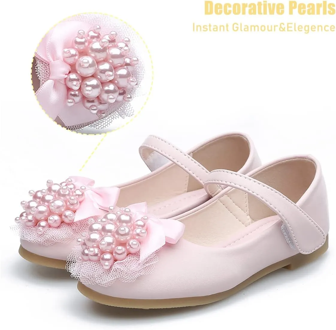 JOEupin Girls Dress Shoes Sparkle Mary Jane Princess Glitter Wedding Party Flats for Toddler Little Kids