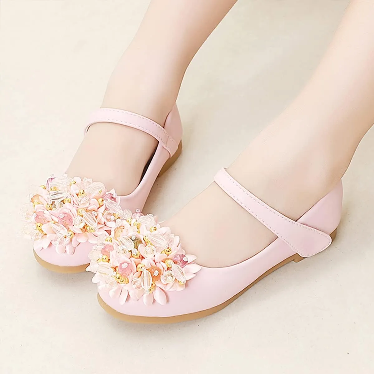 JOEupin Girls Dress Shoes Sparkle Mary Jane Princess Glitter Wedding Party Flats for Toddler Little Kids