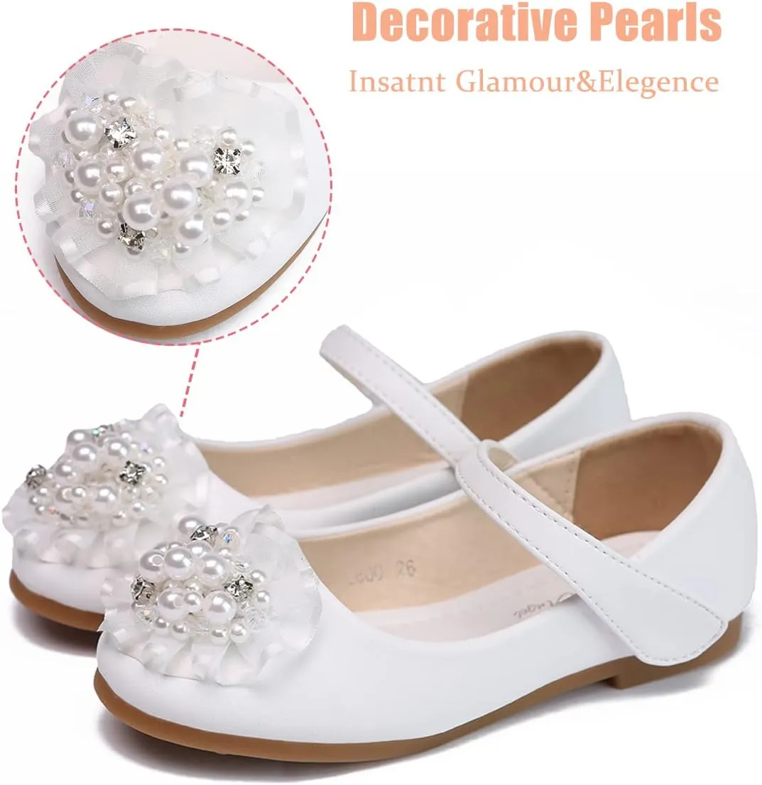 JOEupin Girls Dress Shoes Sparkle Mary Jane Princess Glitter Wedding Party Flats for Toddler Little Kids