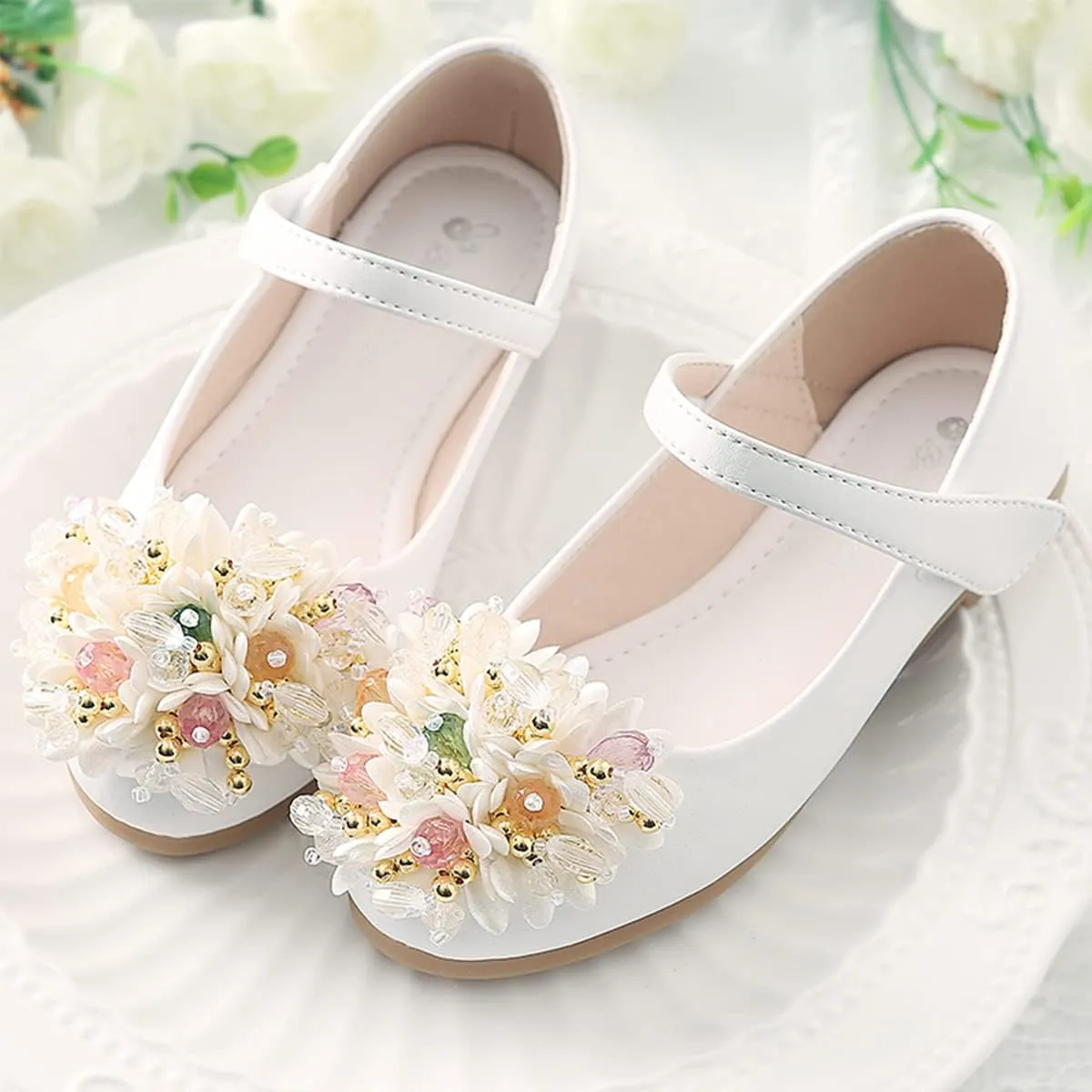 JOEupin Girls Dress Shoes Sparkle Mary Jane Princess Glitter Wedding Party Flats for Toddler Little Kids
