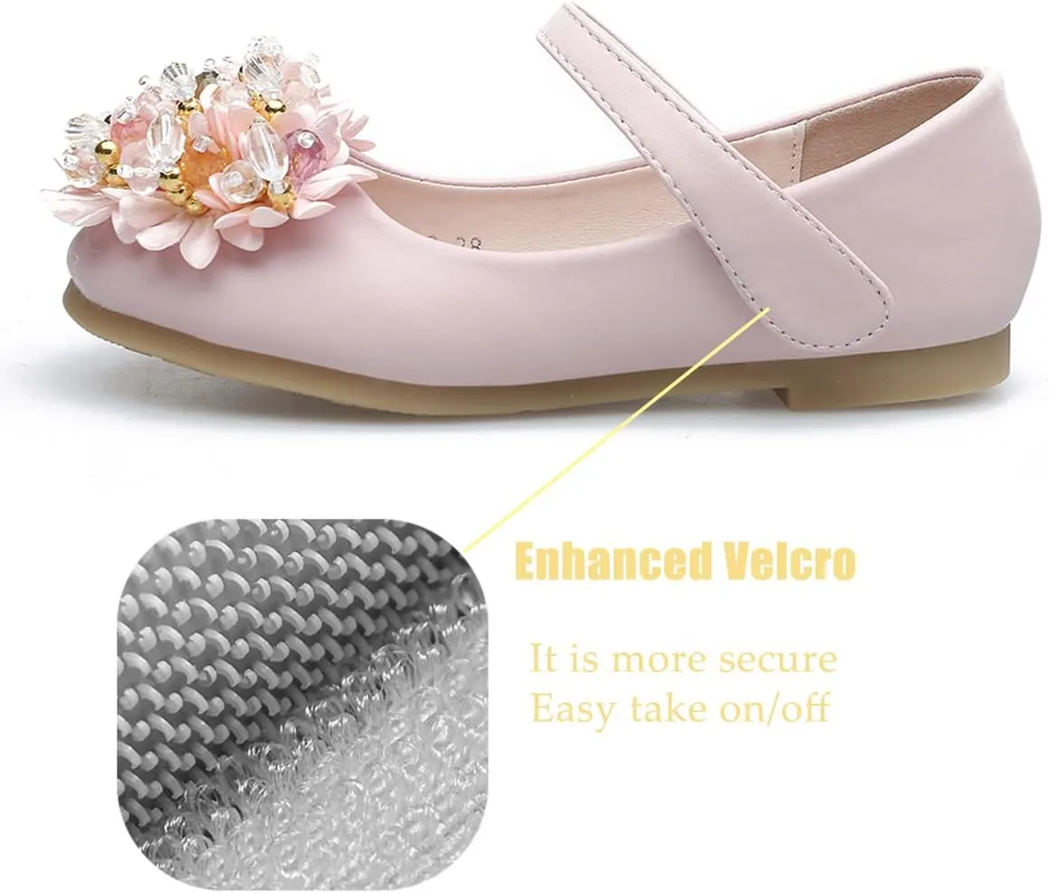 JOEupin Girls Dress Shoes Sparkle Mary Jane Princess Glitter Wedding Party Flats for Toddler Little Kids