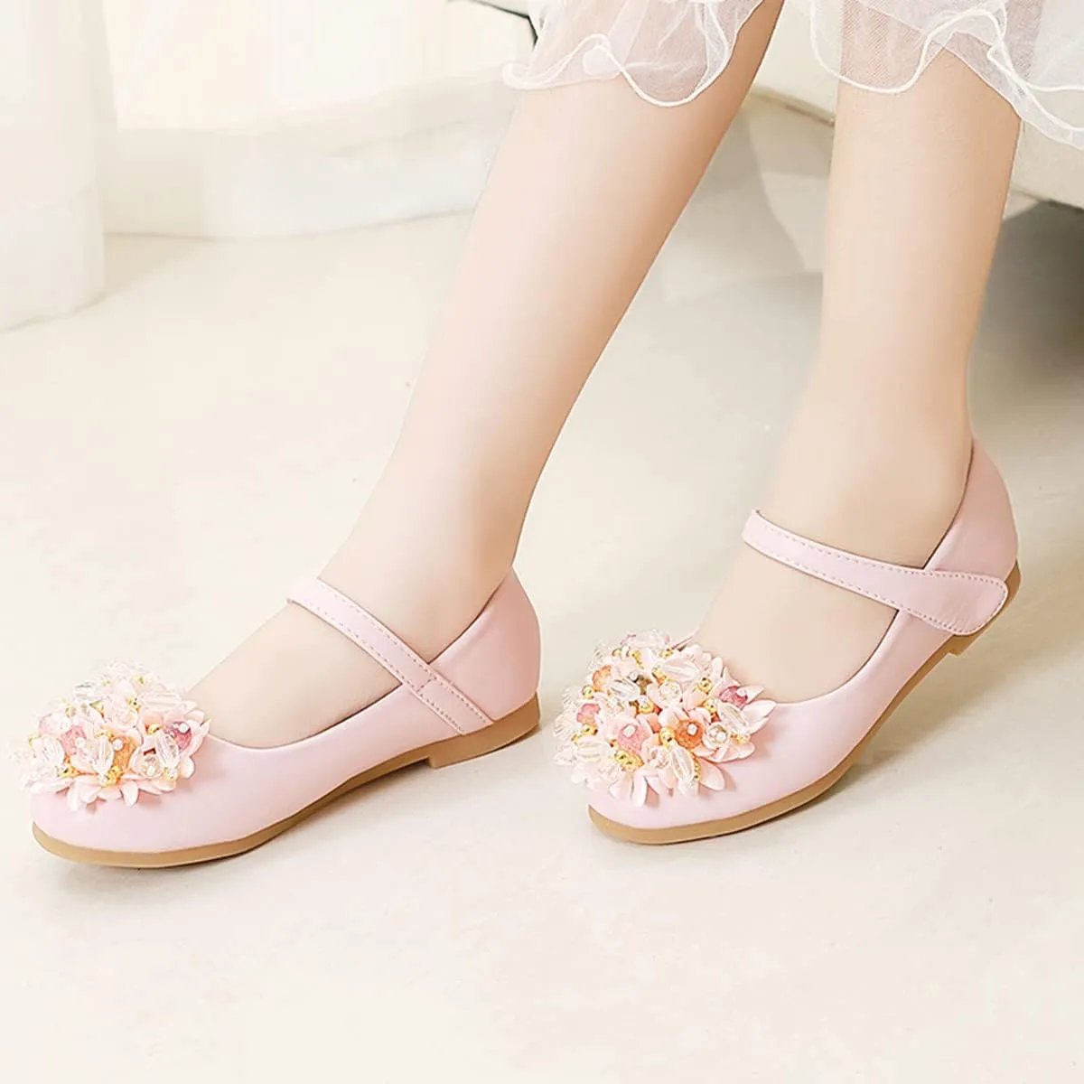 JOEupin Girls Dress Shoes Sparkle Mary Jane Princess Glitter Wedding Party Flats for Toddler Little Kids