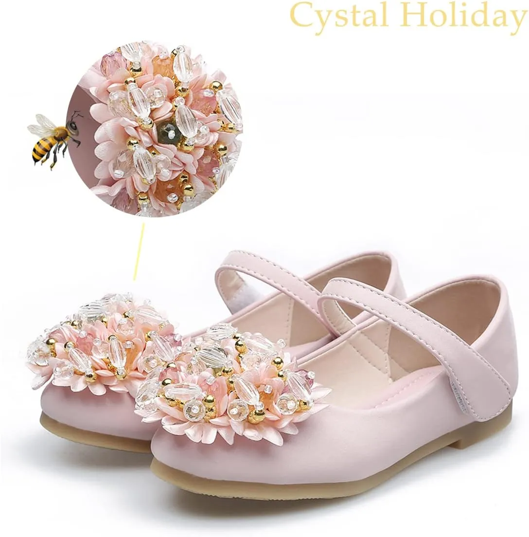 JOEupin Girls Dress Shoes Sparkle Mary Jane Princess Glitter Wedding Party Flats for Toddler Little Kids