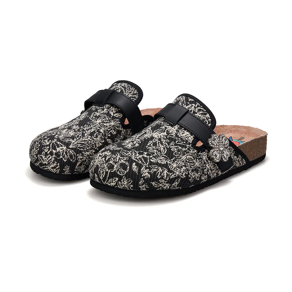 JOY&MARIO Women’s Slip-On Fabric Birken Shoes in Black-77235W