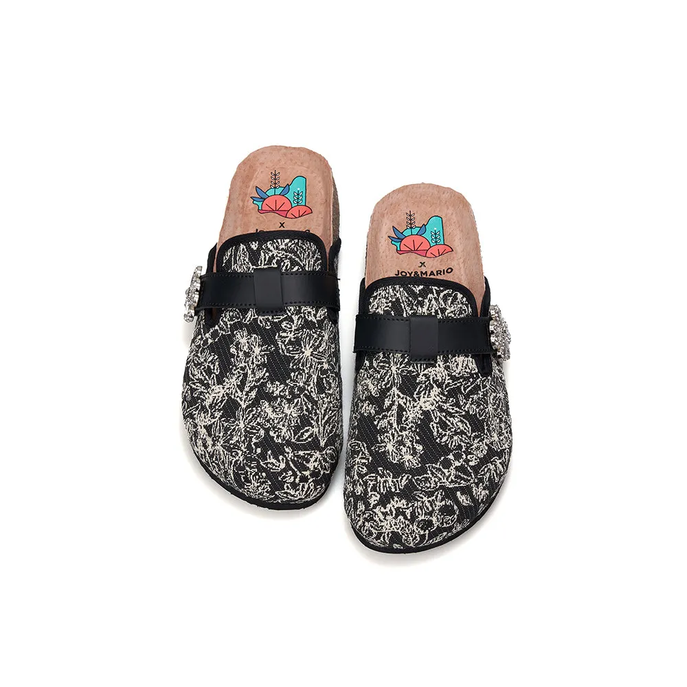 JOY&MARIO Women’s Slip-On Fabric Birken Shoes in Black-77235W