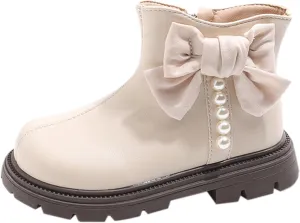 Kids Girls Pearl Bowknot Dress Boots Soft Sole Anti Slip Fashion Cute Birthday Wedding Shoes Booths for Kids