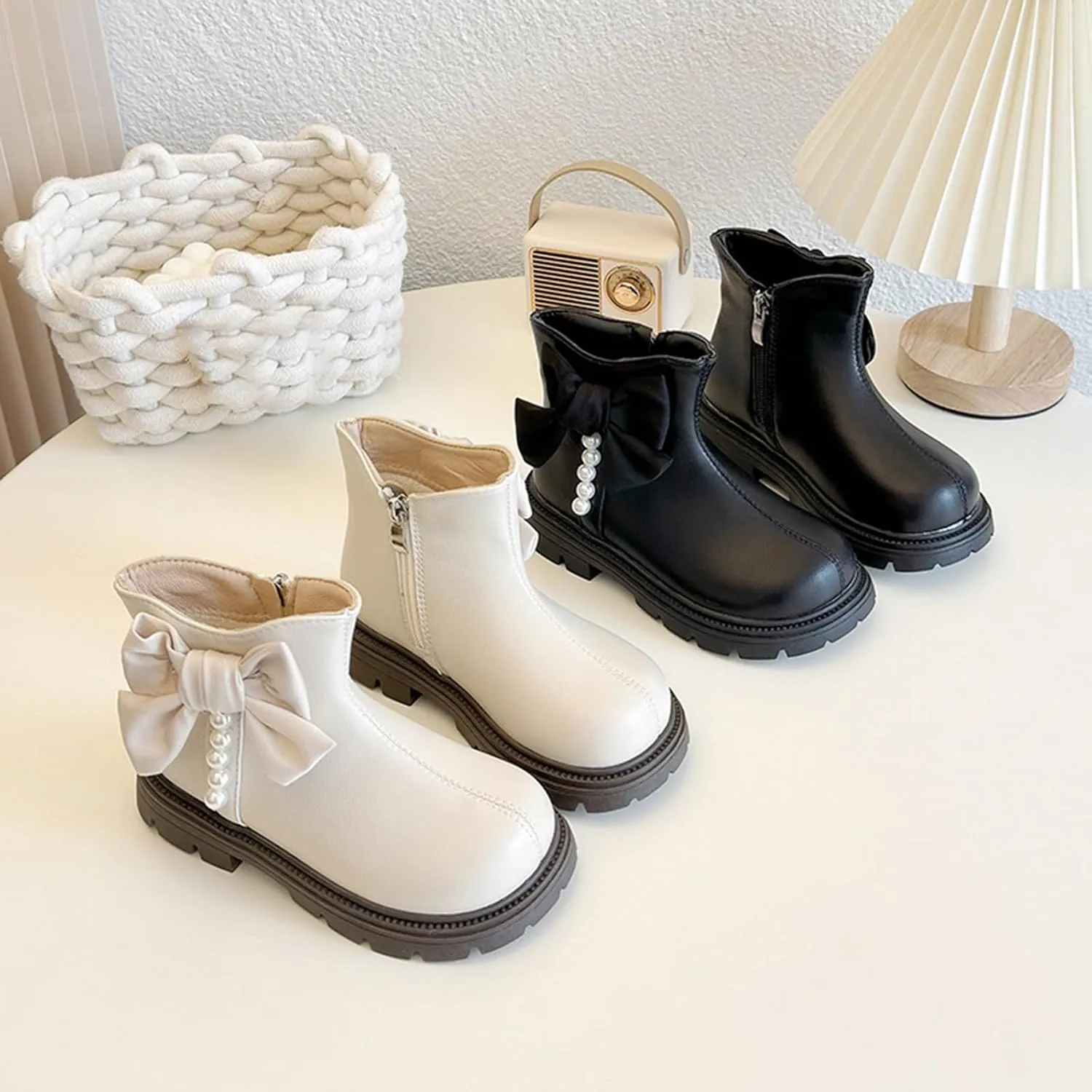 Kids Girls Pearl Bowknot Dress Boots Soft Sole Anti Slip Fashion Cute Birthday Wedding Shoes Booths for Kids