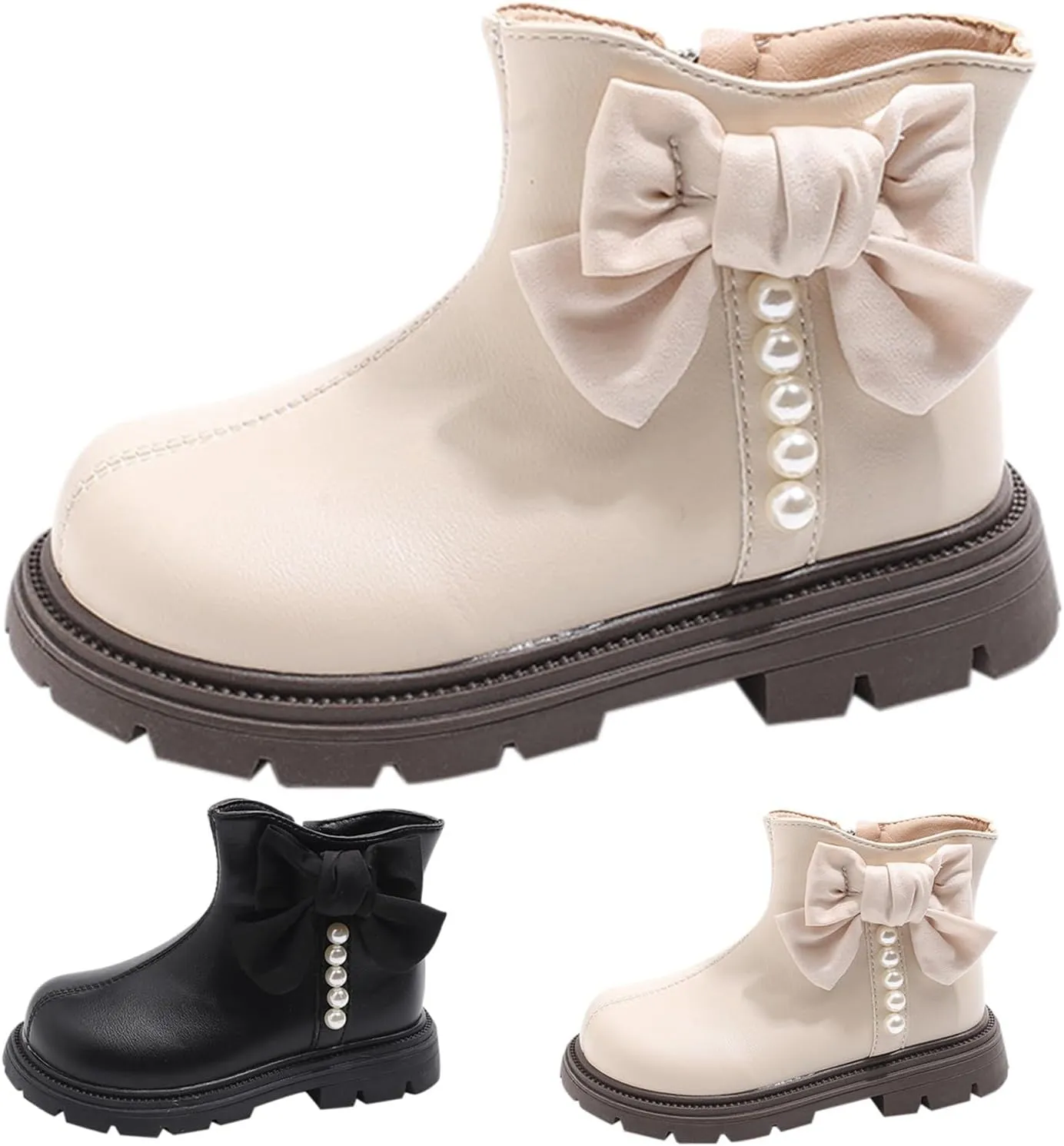 Kids Girls Pearl Bowknot Dress Boots Soft Sole Anti Slip Fashion Cute Birthday Wedding Shoes Booths for Kids