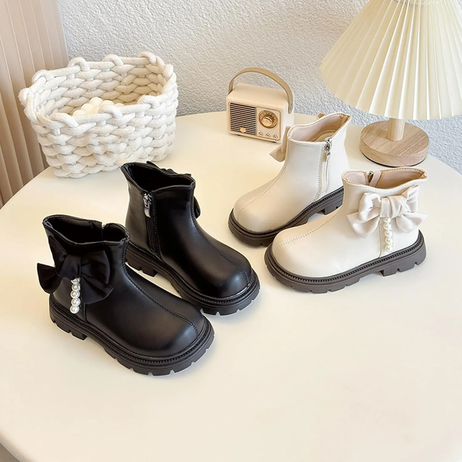 Kids Girls Pearl Bowknot Dress Boots Soft Sole Anti Slip Fashion Cute Birthday Wedding Shoes Booths for Kids