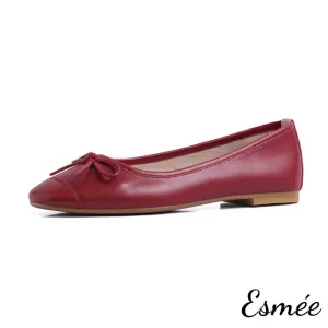Leather Ballet Flats with Bow Knot