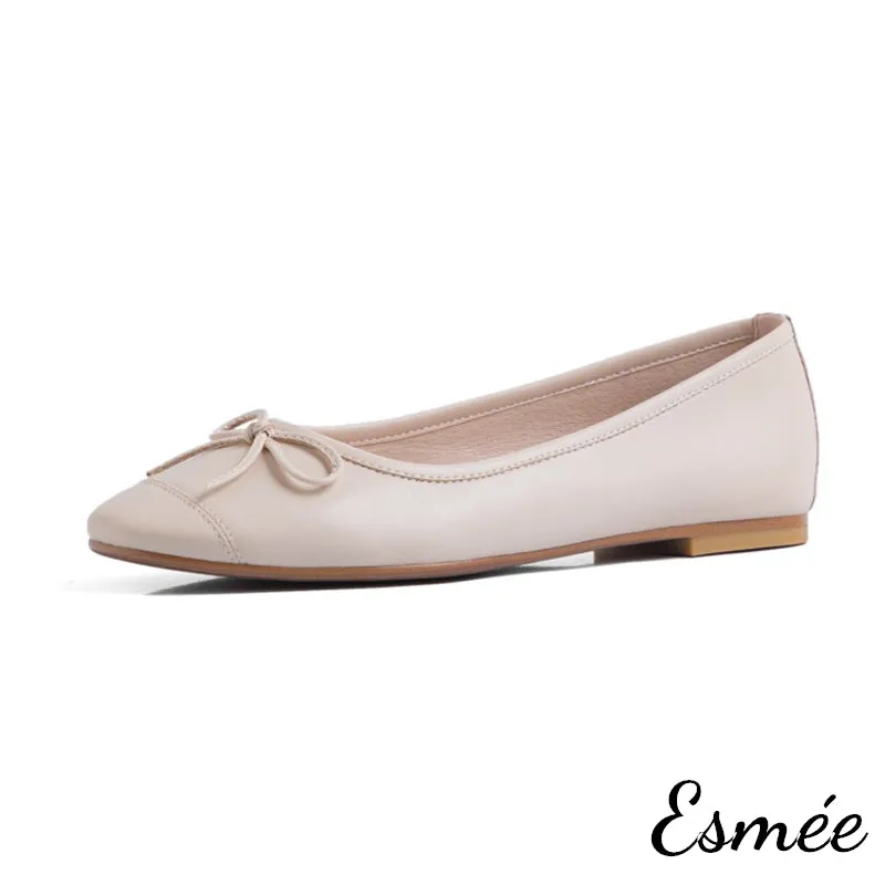 Leather Ballet Flats with Bow Knot