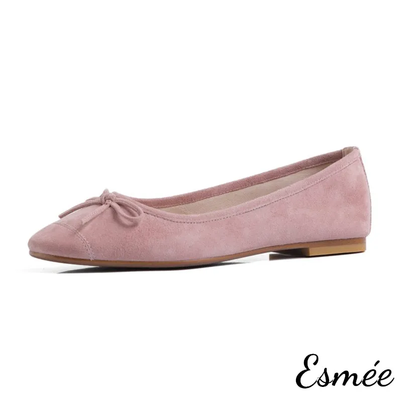 Leather Ballet Flats with Bow Knot