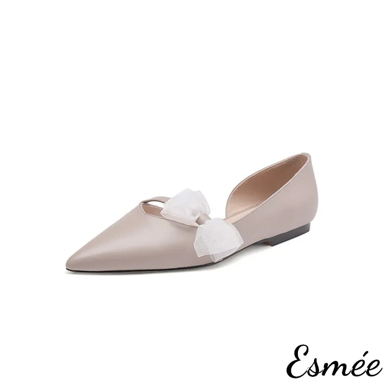Leather D'Orsay Shoes with Gauze Bow Knot