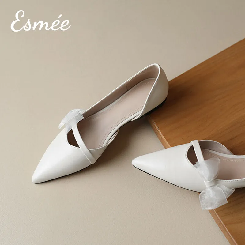 Leather D'Orsay Shoes with Gauze Bow Knot
