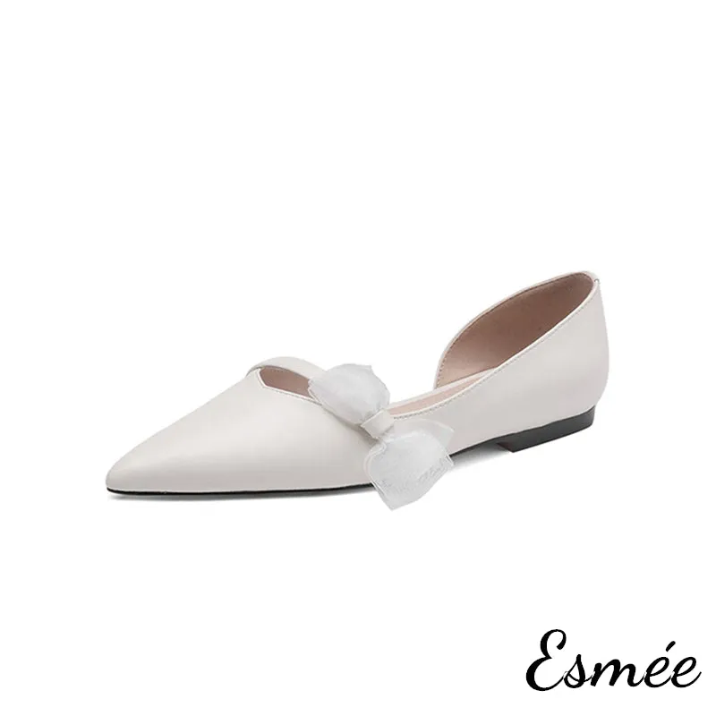Leather D'Orsay Shoes with Gauze Bow Knot