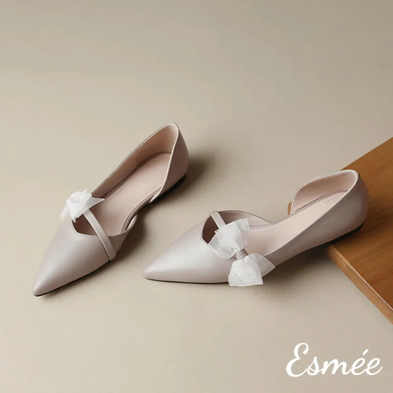 Leather D'Orsay Shoes with Gauze Bow Knot