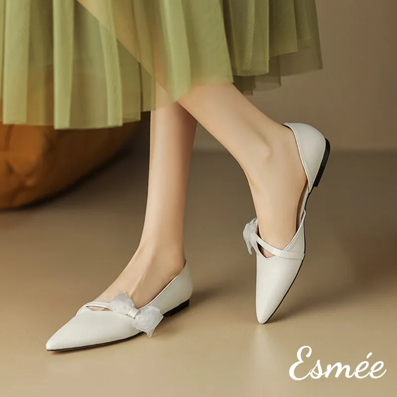 Leather D'Orsay Shoes with Gauze Bow Knot