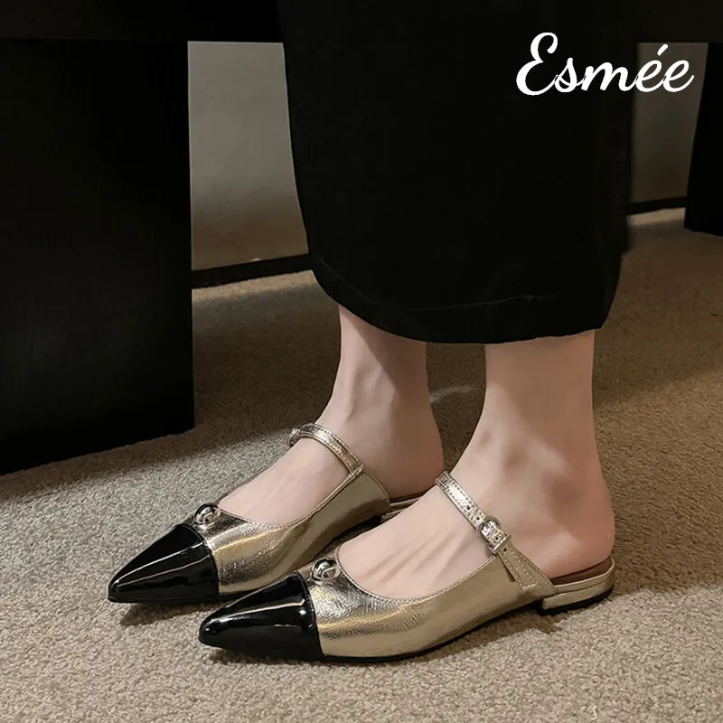 Leather Mules with Black Toe Cap