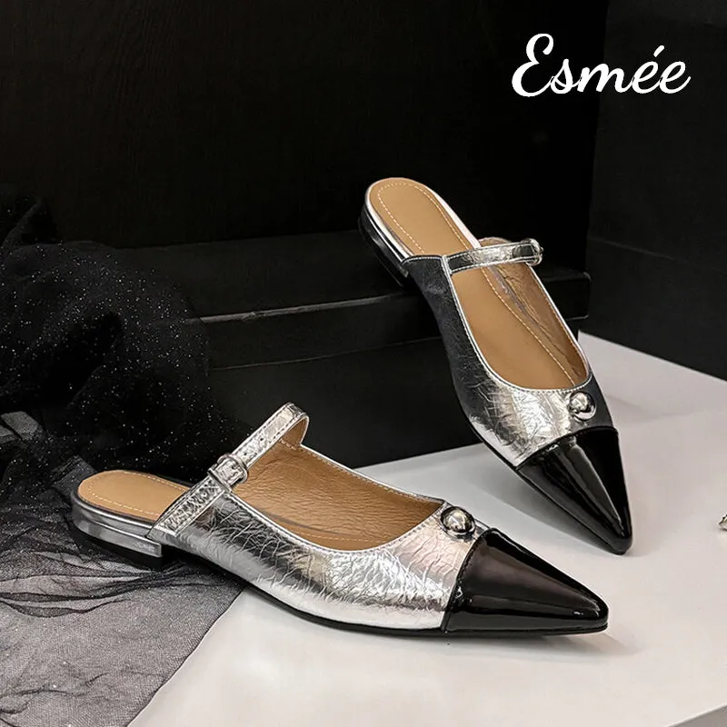 Leather Mules with Black Toe Cap