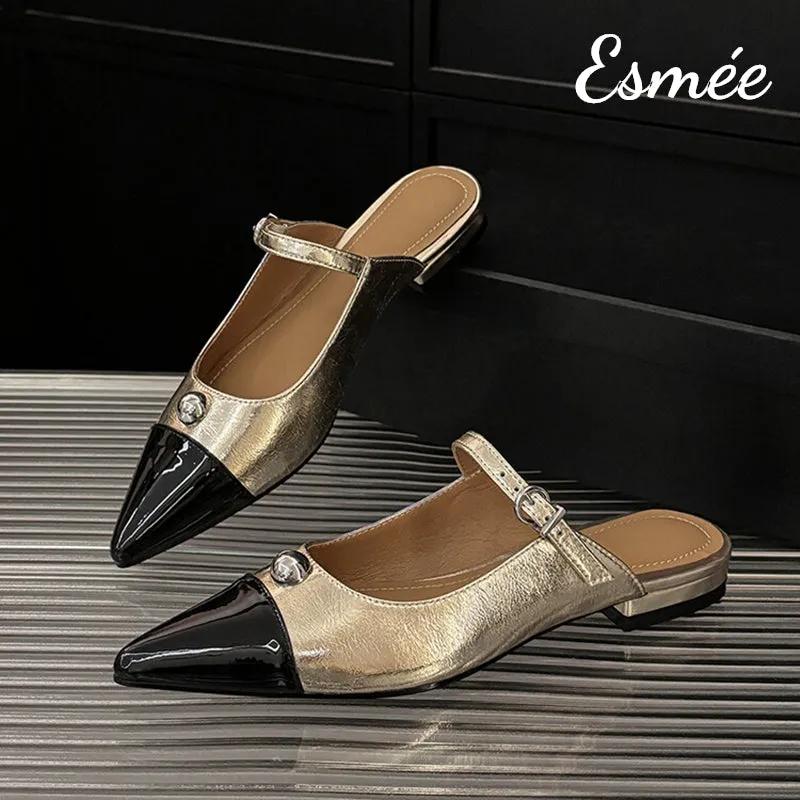 Leather Mules with Black Toe Cap