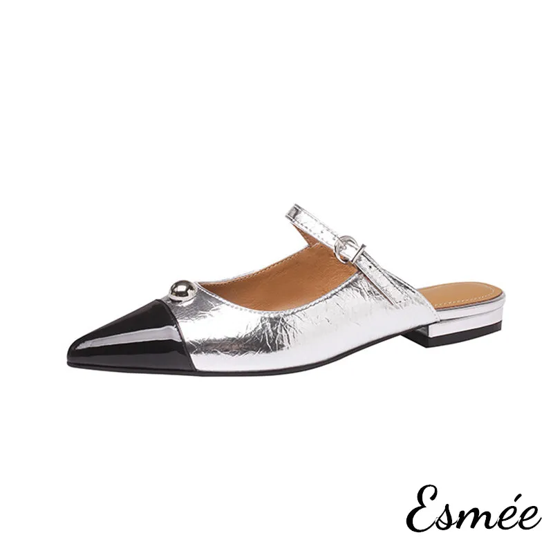 Leather Mules with Black Toe Cap