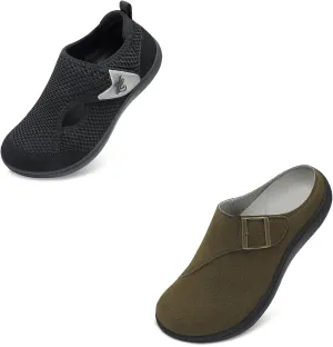 LeIsfIt Women's Wide Diabetic Adjustable Shoes Black and ArmyGreen Size 9
