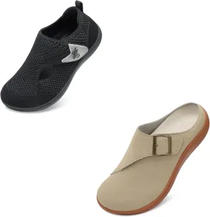 LeIsfIt Women's Wide Diabetic Adjustable Shoes Black and Taupe Size 9