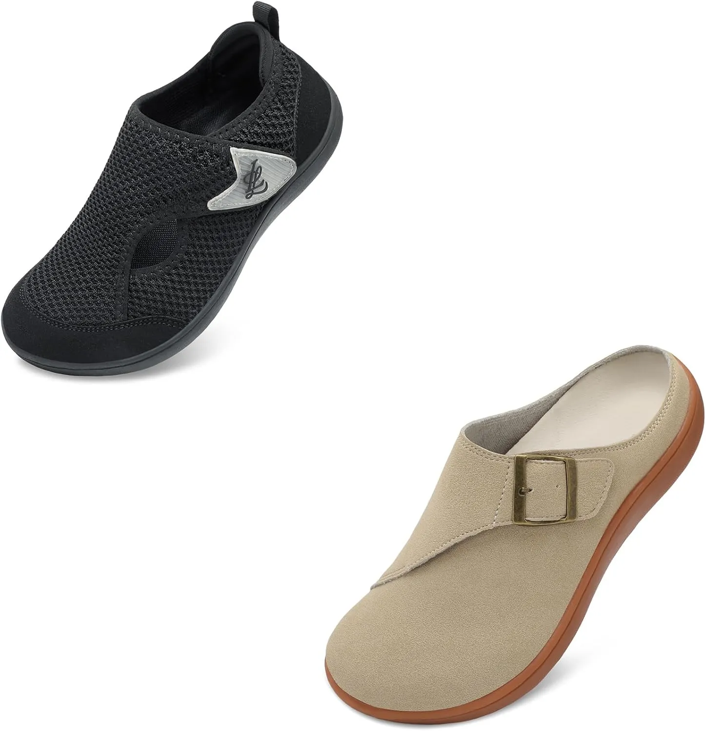 LeIsfIt Women's Wide Diabetic Adjustable Shoes Black and Taupe Size 9