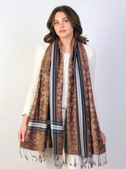 LEOPARD AND STRIPE PRINT PASHMINA SCARF
