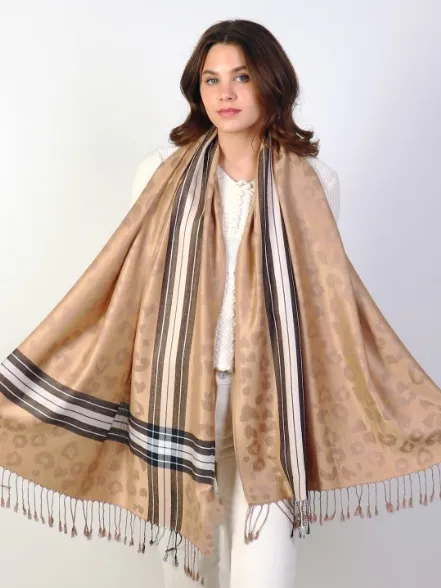 LEOPARD AND STRIPE PRINT PASHMINA SCARF
