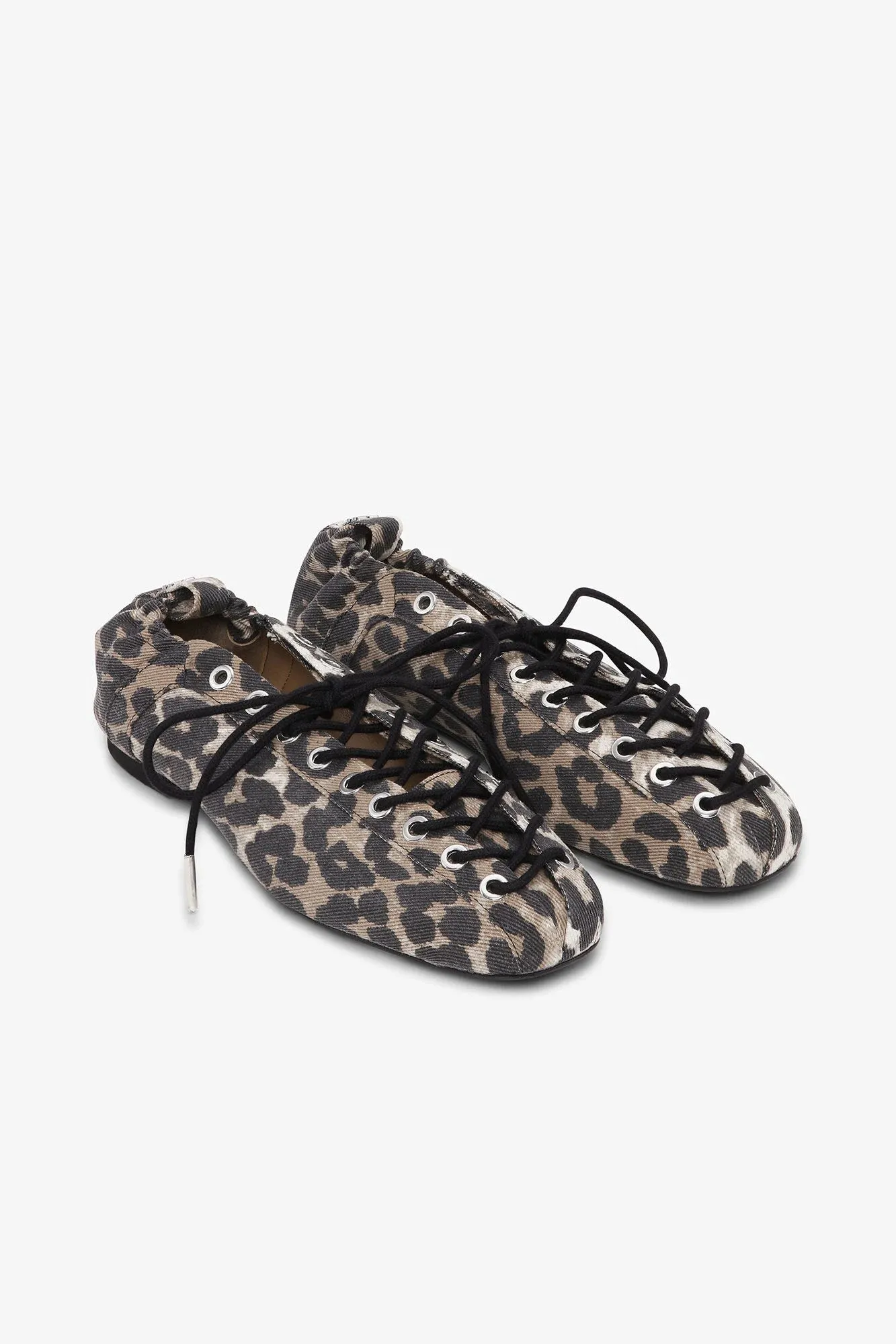 Leopard Oleatex Lace-Up Ballerinas