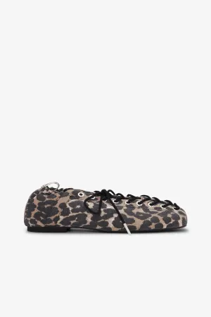 Leopard Oleatex Lace-Up Ballerinas
