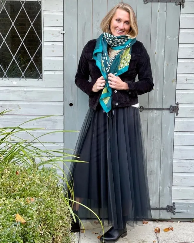 Long Pleated Tulle Skirt - Black