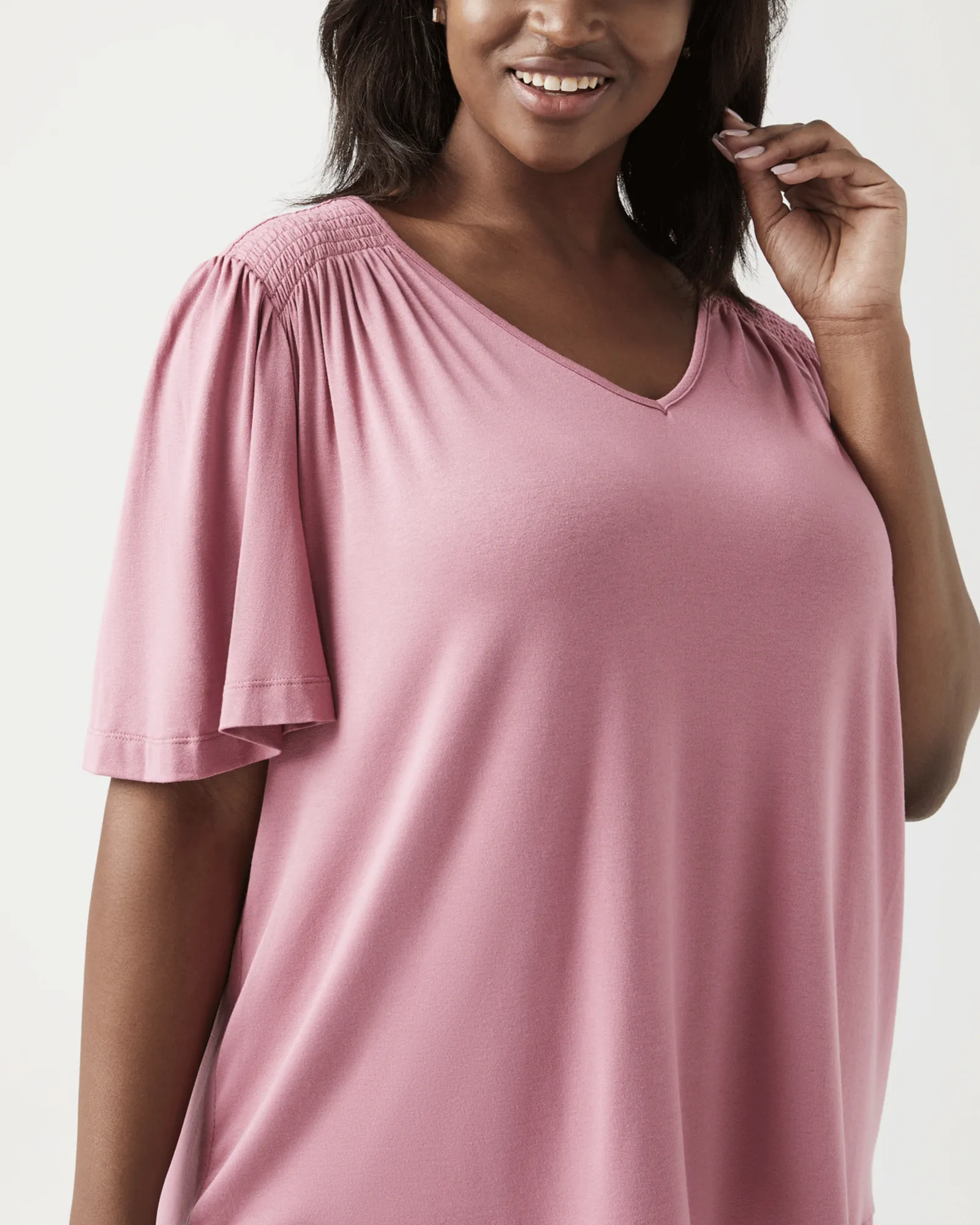 Lydia Smocked Shoulder Top | Coral
