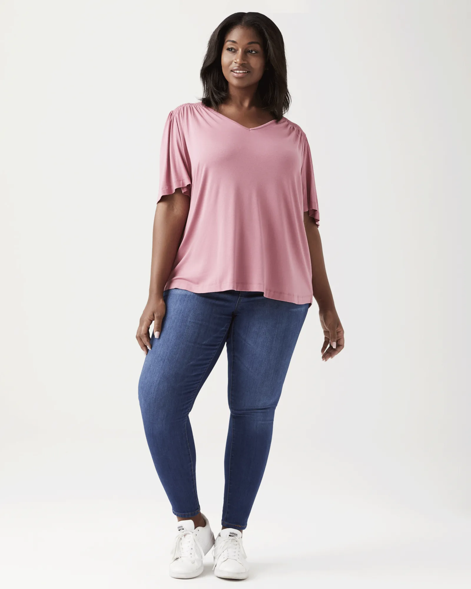 Lydia Smocked Shoulder Top | Coral
