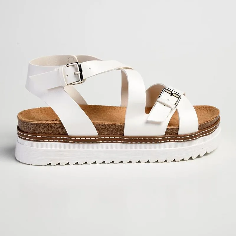 Madison Jafit Cross Over Footbed Sandal - White