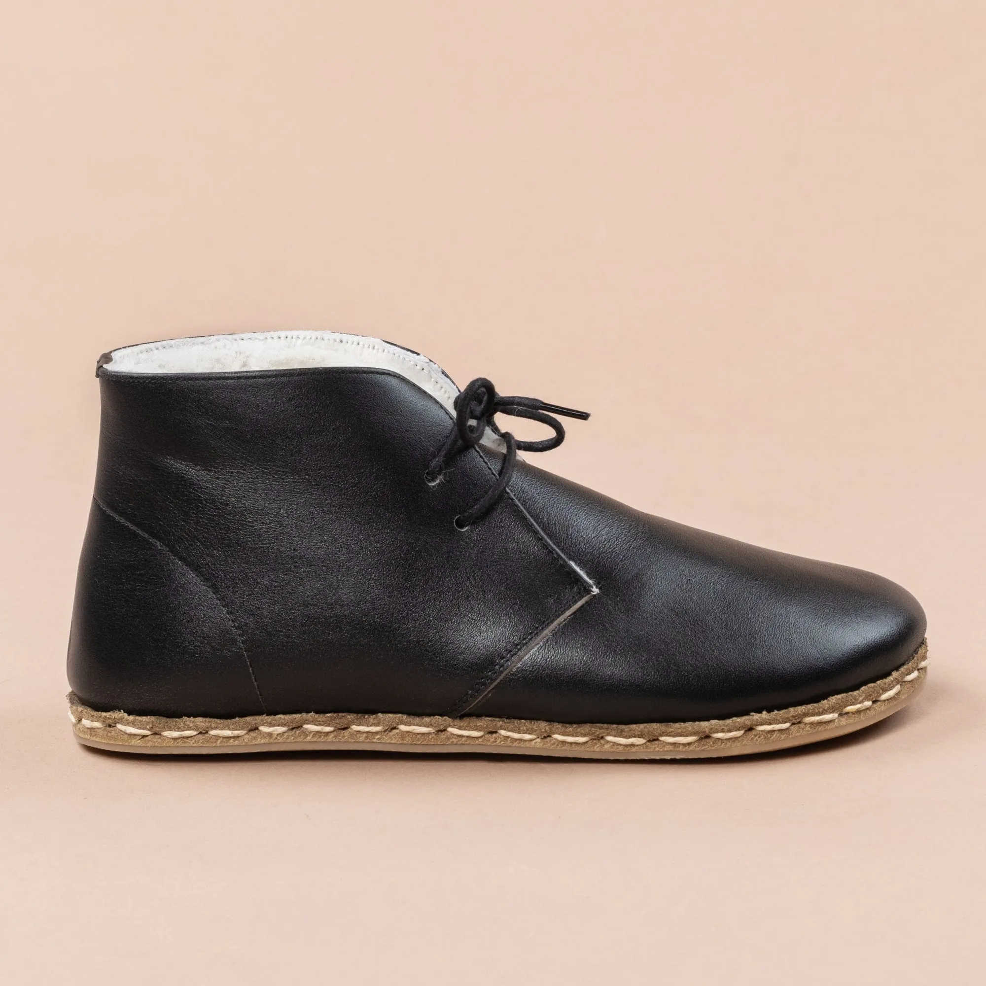 Men's Black Barefoot Oxford Boots with Fur From Atlantis Handmade Shoes