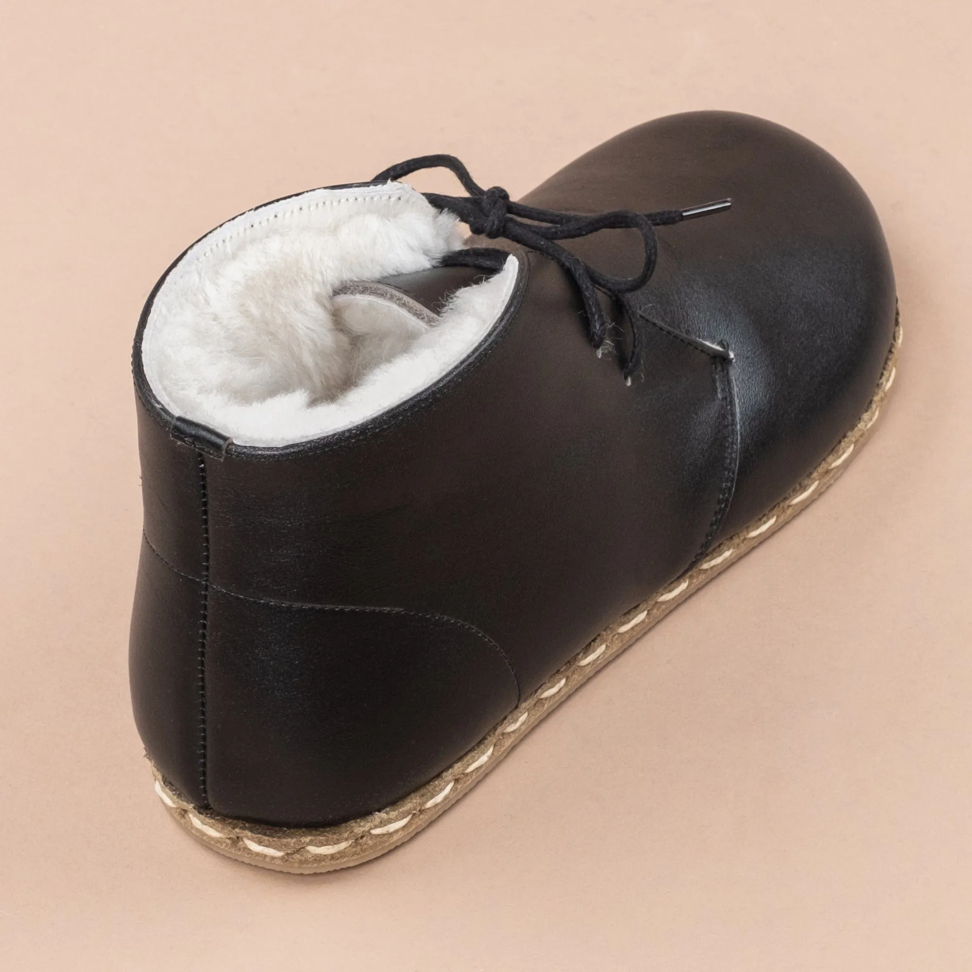 Men's Black Barefoot Oxford Boots with Fur From Atlantis Handmade Shoes