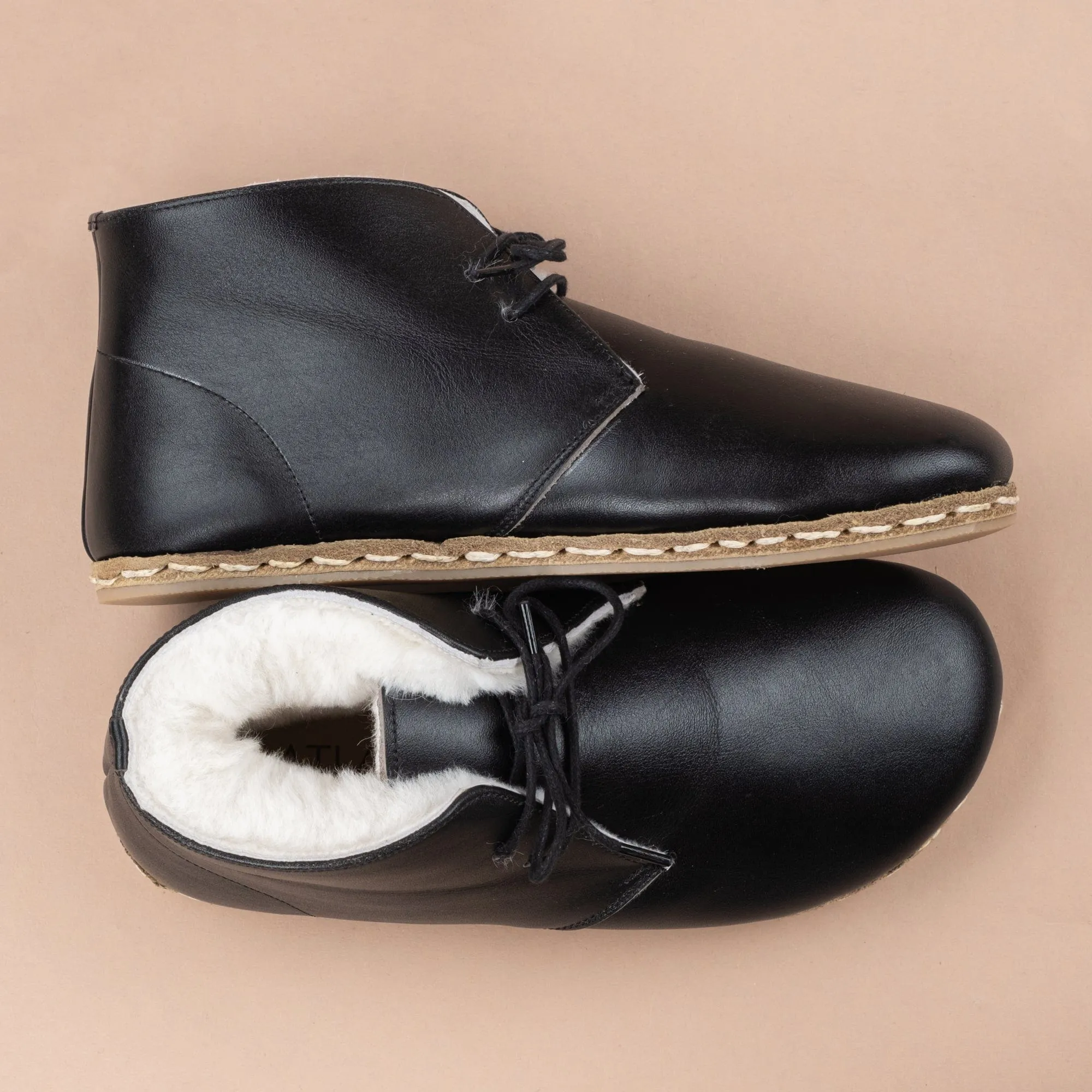 Men's Black Barefoot Oxford Boots with Fur From Atlantis Handmade Shoes