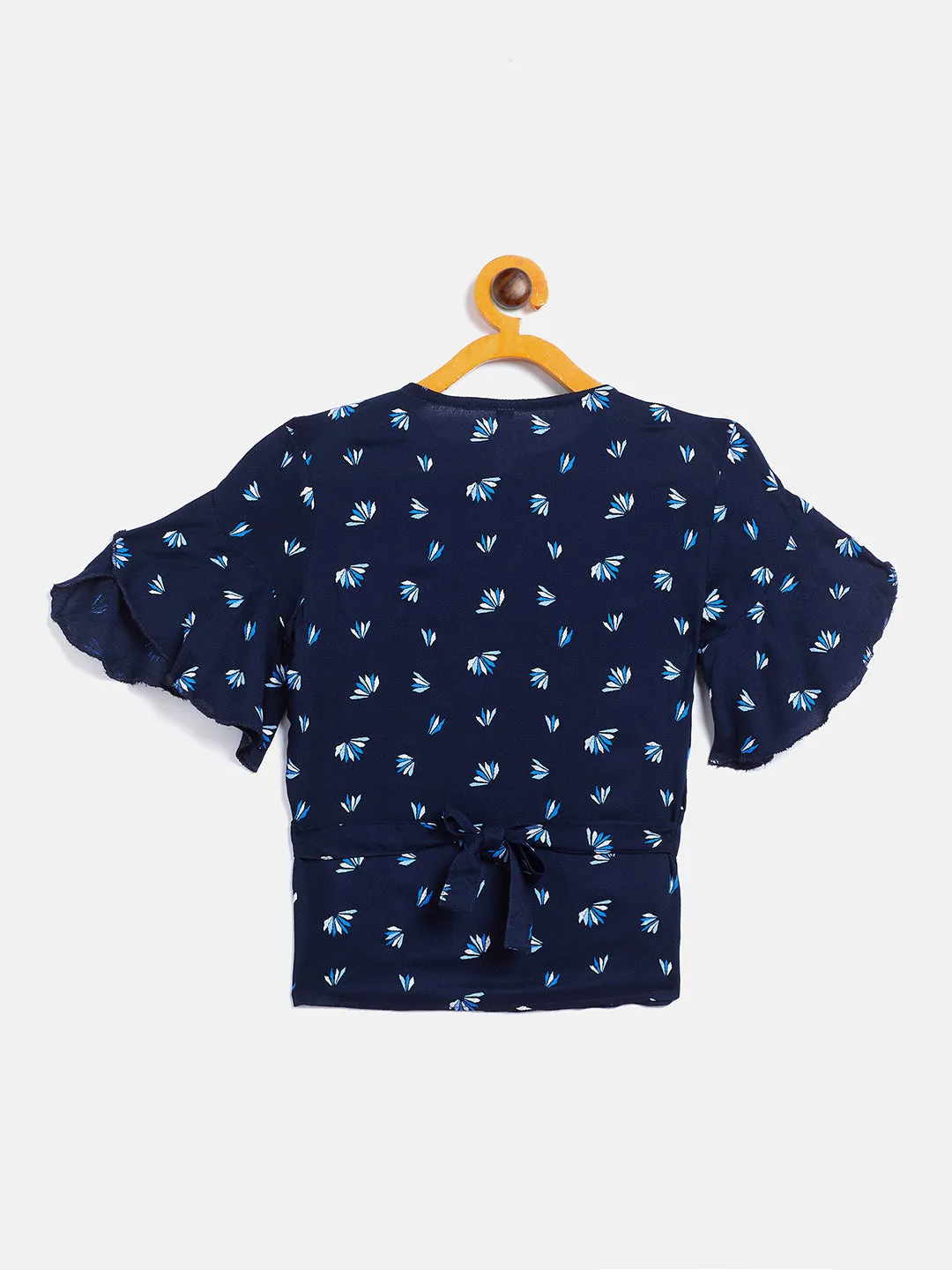 Navy Blue Printed Round Neck Top