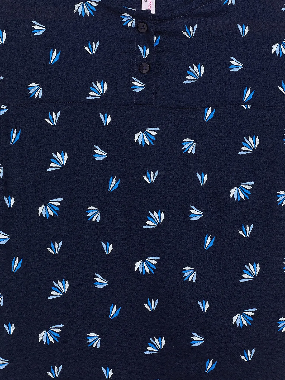 Navy Blue Printed Round Neck Top