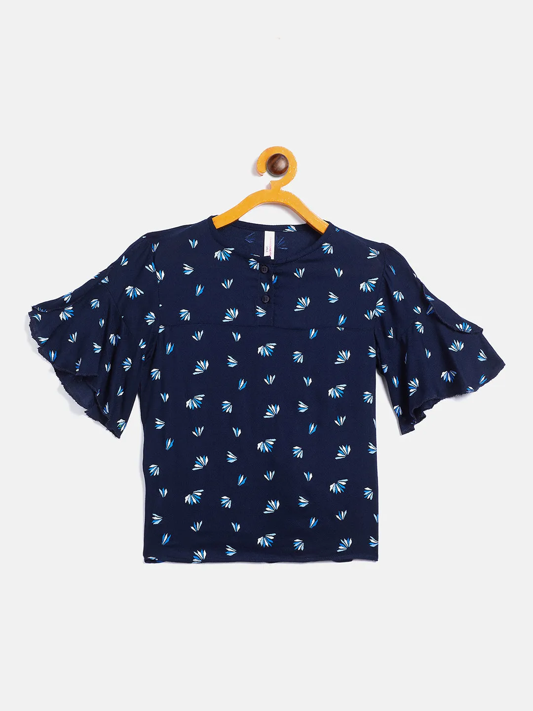 Navy Blue Printed Round Neck Top