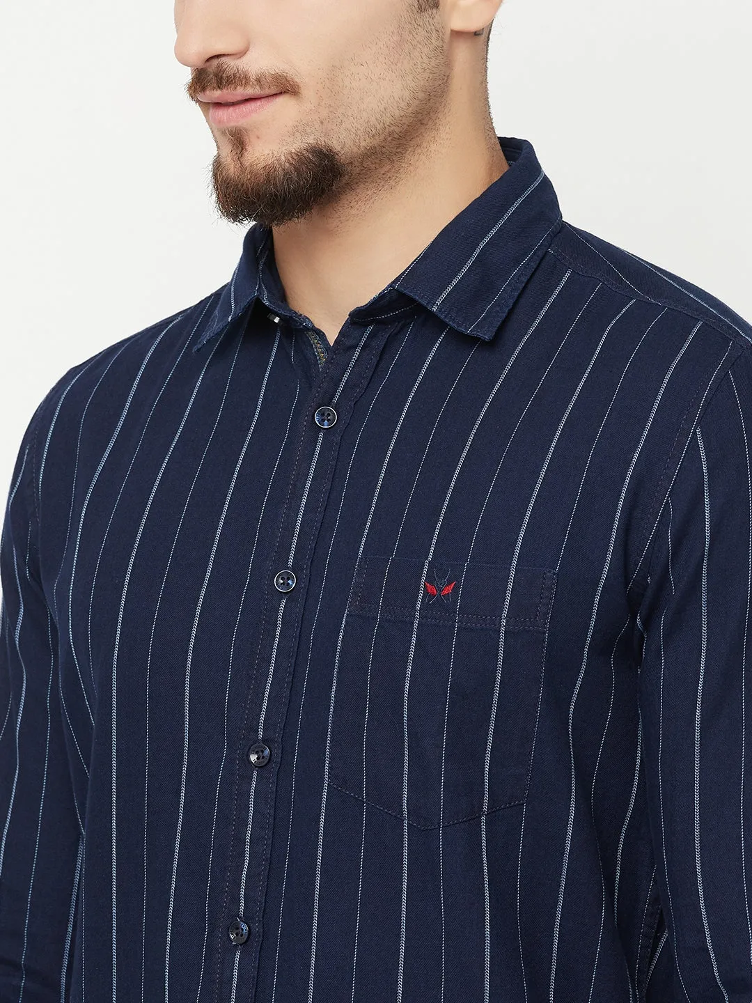 Navy Blue Striped Casual Shirt