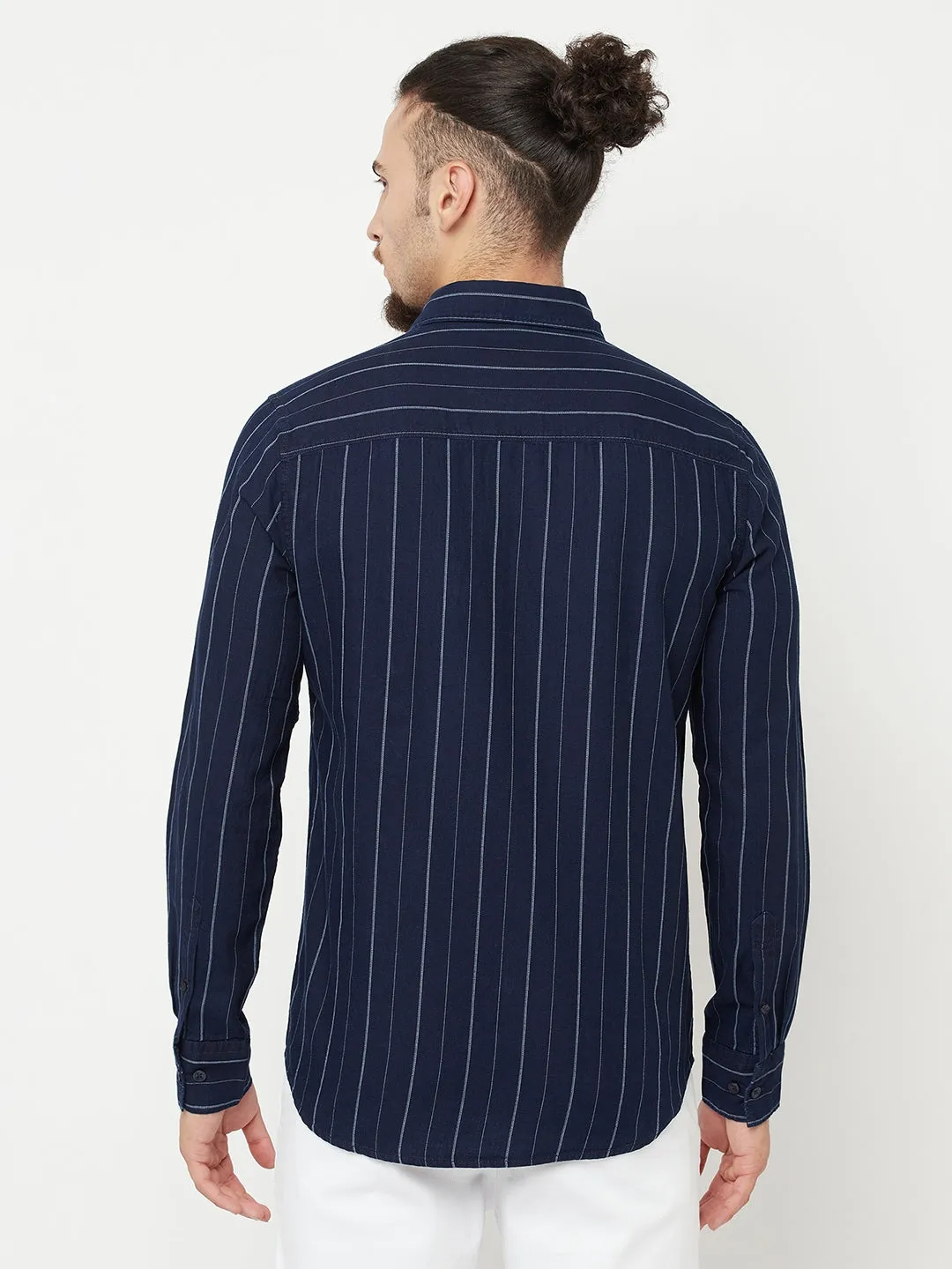 Navy Blue Striped Casual Shirt
