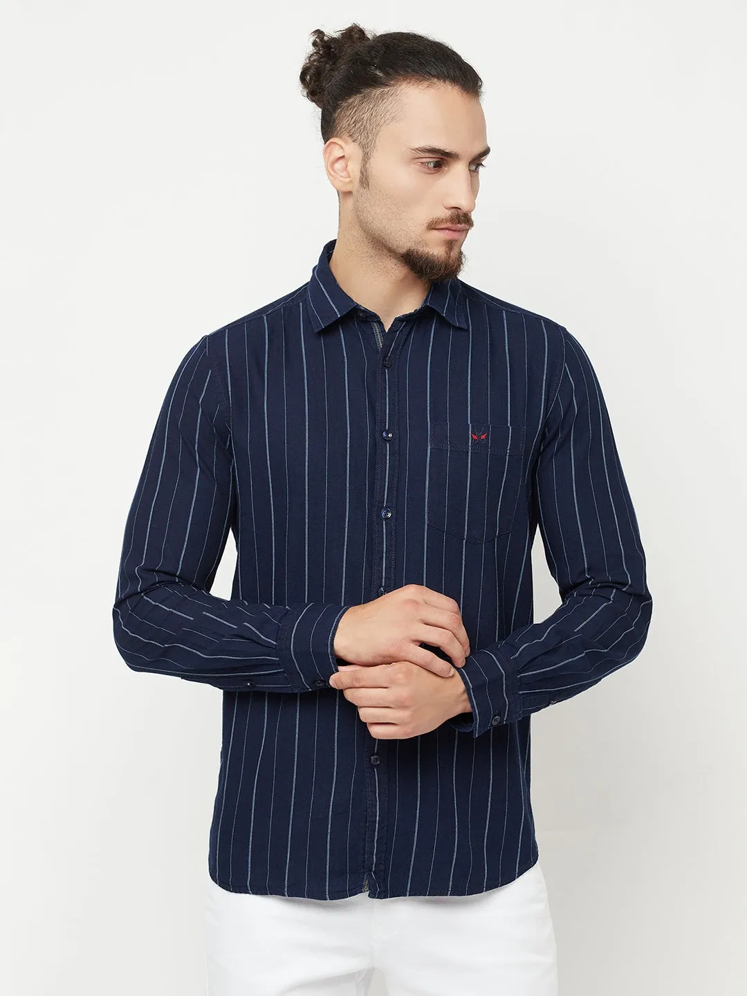 Navy Blue Striped Casual Shirt