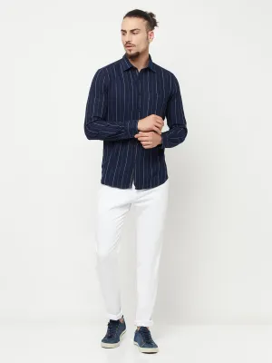 Navy Blue Striped Casual Shirt