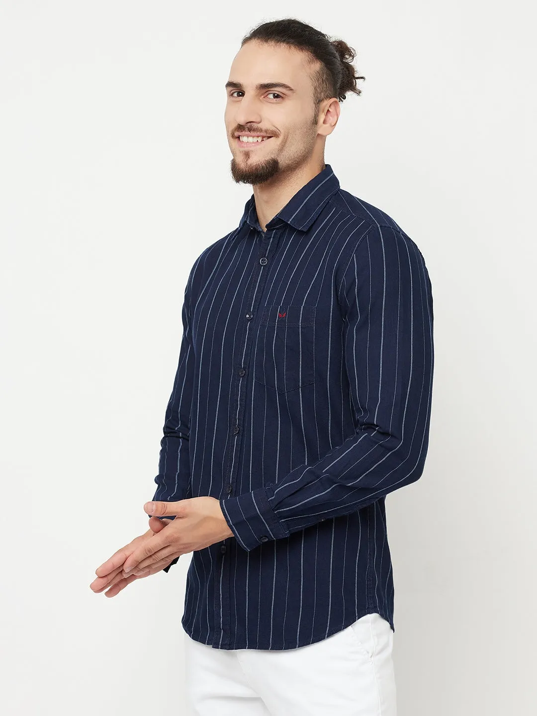 Navy Blue Striped Casual Shirt