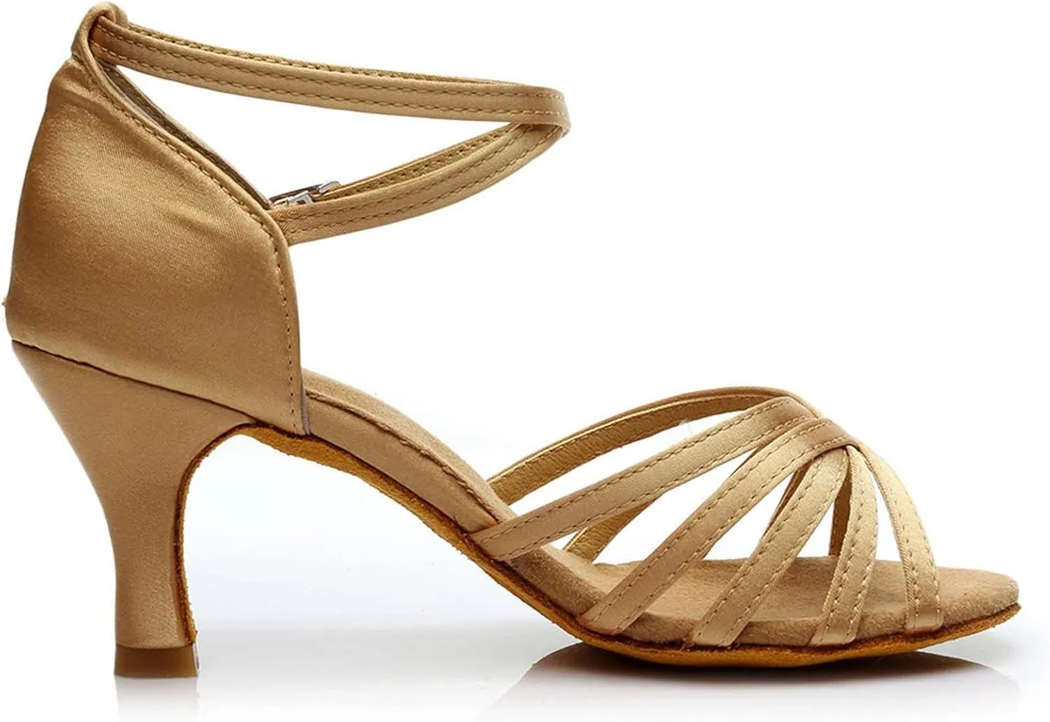 oiangi Women's Satin Latin Dance Shoes Fashion Open Toe Ankle Straps Buckle Mid Heel Sandals Ballroom Salsa Tango Professional Performance Practice Dancing Shoes