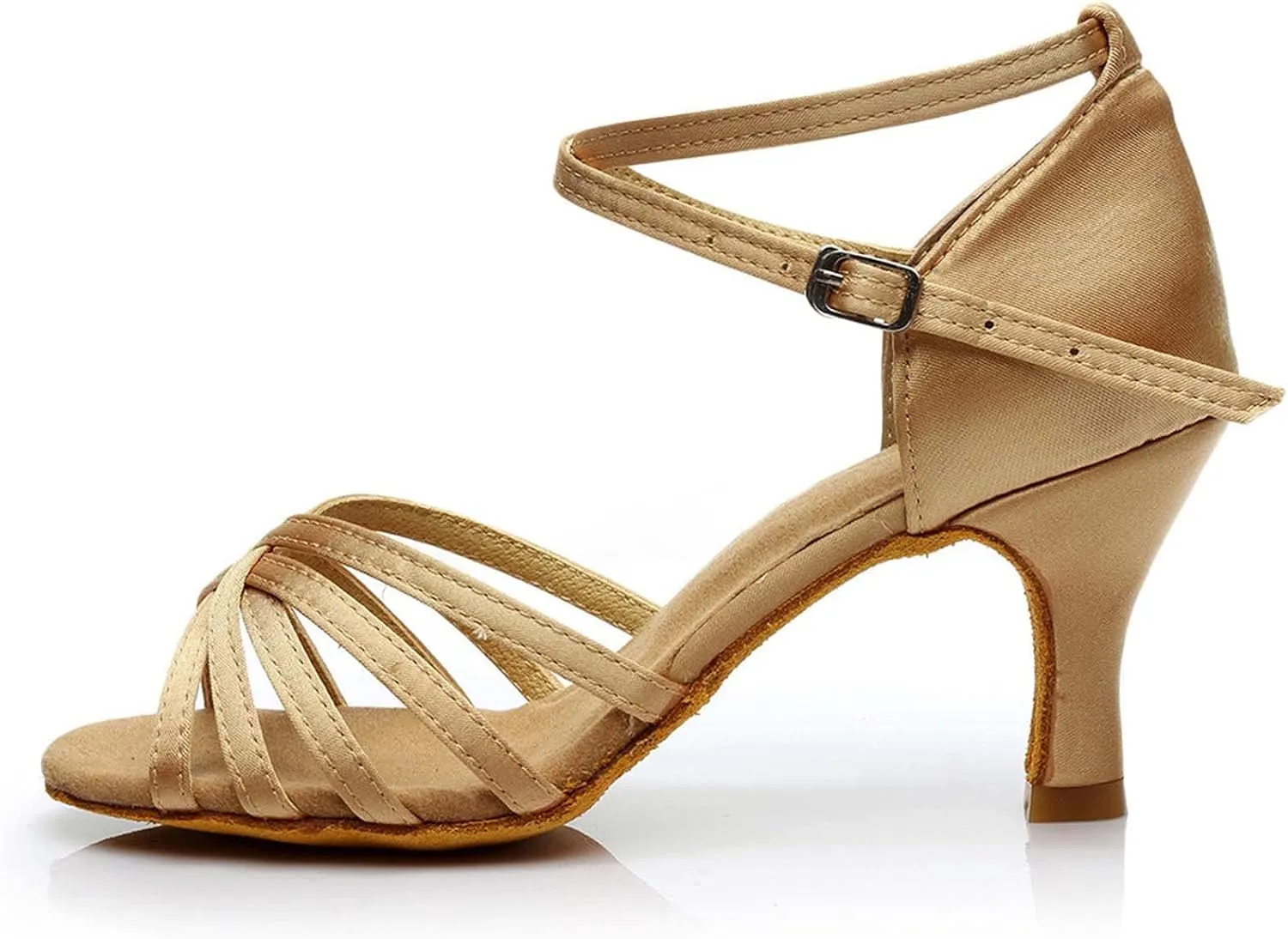 oiangi Women's Satin Latin Dance Shoes Fashion Open Toe Ankle Straps Buckle Mid Heel Sandals Ballroom Salsa Tango Professional Performance Practice Dancing Shoes