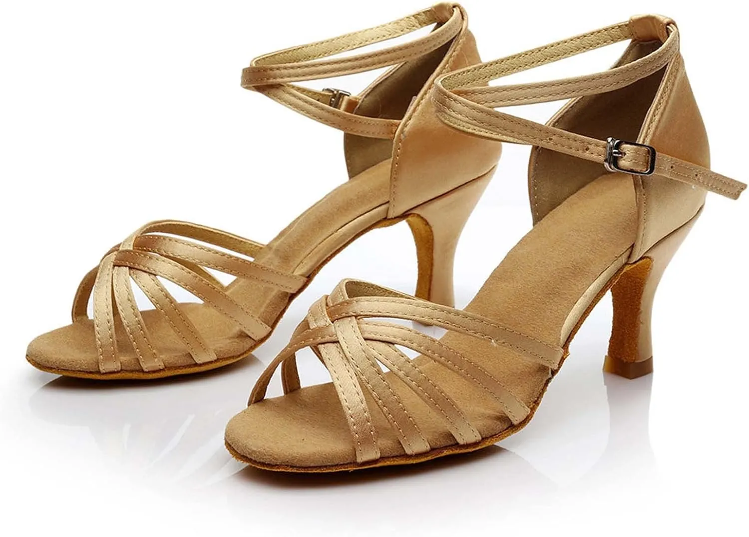 oiangi Women's Satin Latin Dance Shoes Fashion Open Toe Ankle Straps Buckle Mid Heel Sandals Ballroom Salsa Tango Professional Performance Practice Dancing Shoes